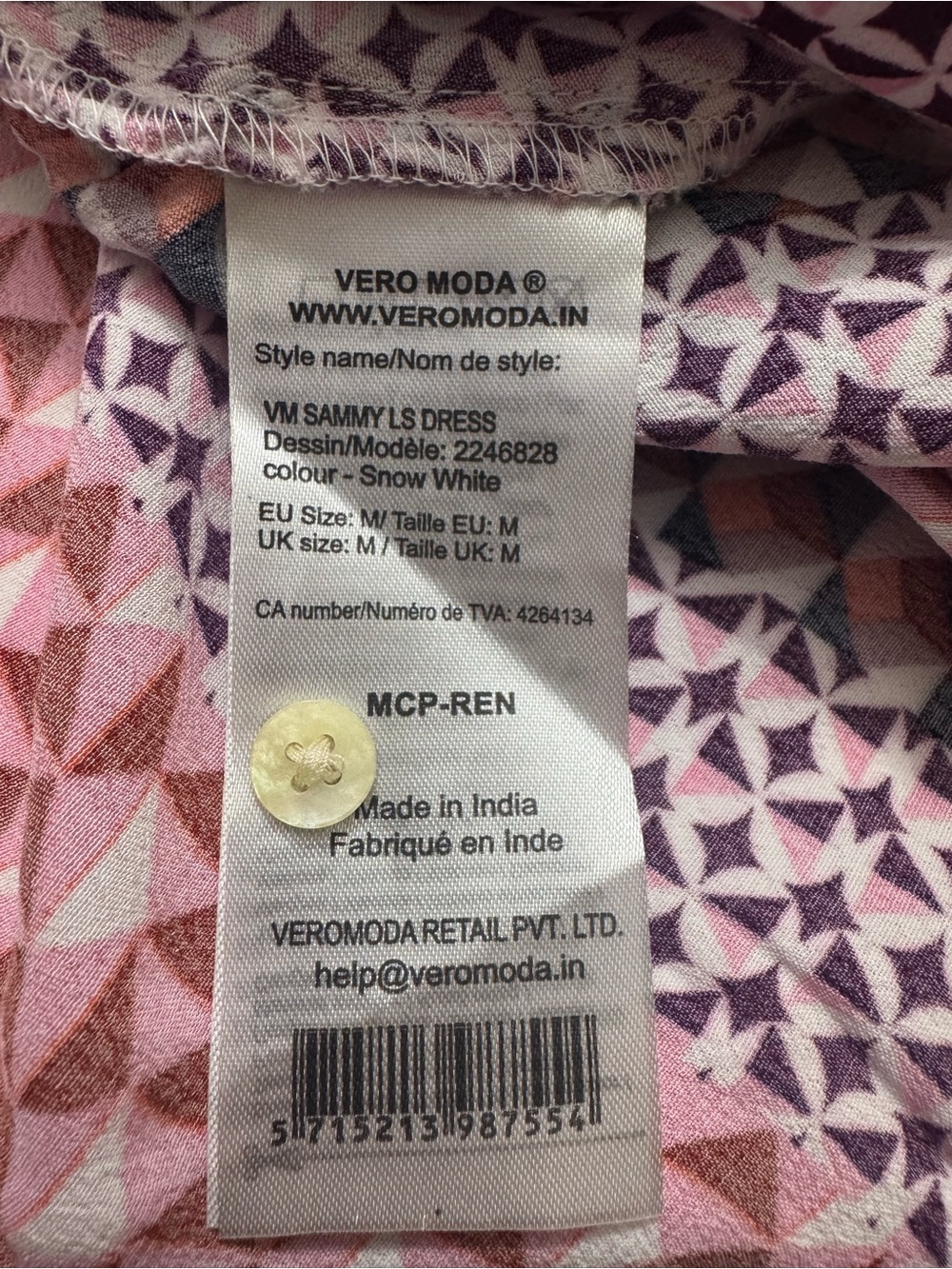 Vero Moda Pink Multi Geometric Long Sleeve Shirt Dress with Tie Waist - Picture 5 of 8